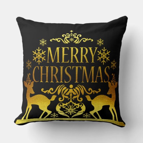 Faux Gold Black Merry Christmas Decorative Pillow