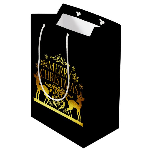 Faux Gold Black Merry Christmas Gift bag (Back Angled)