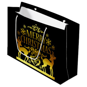 Faux Gold Black Merry Christmas Large Gift bag