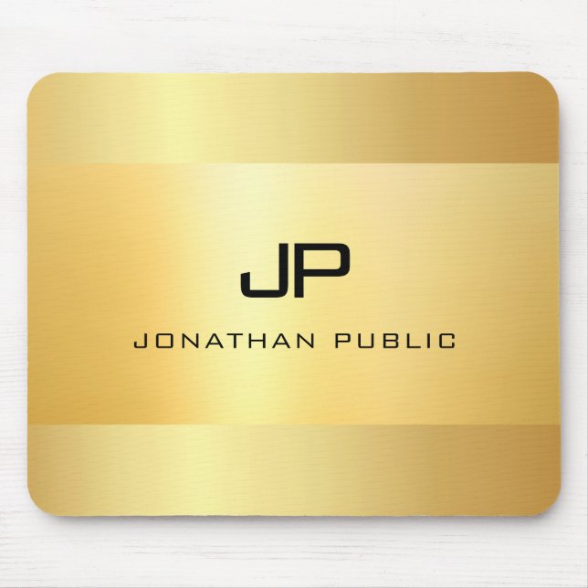 Faux Gold Black Modern Elegant Monogram Template Mouse Pad (Front)