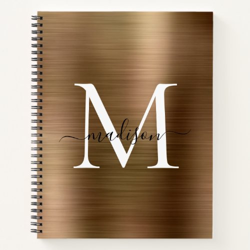 Faux Gold Black Monogram Script Brushed Metal Foil Notebook