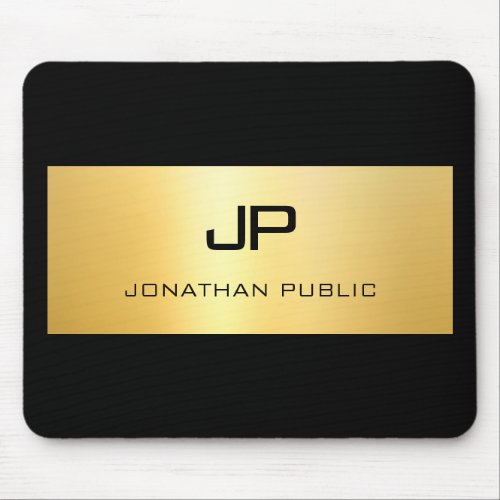 Faux Gold Black Personalized Modern Elegant Mouse Pad