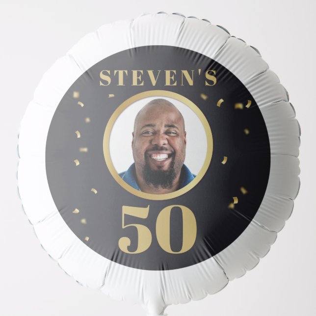 Faux Gold Black Photo Milestone Birthday Balloon (Front)