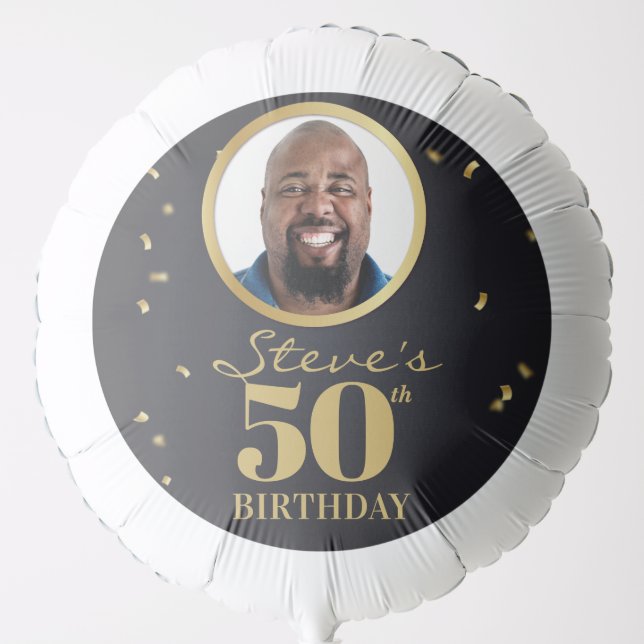 Faux Gold Black Photo Milestone Birthday Balloon (Front)