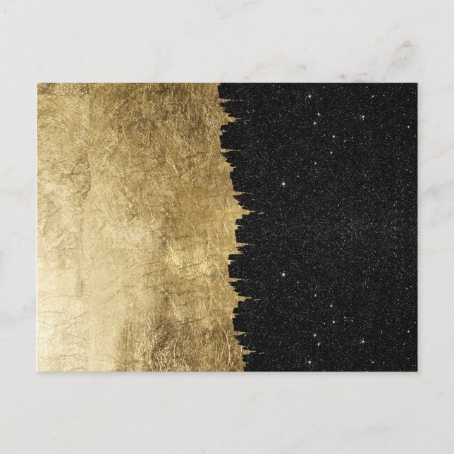 Faux Gold & Black Starry Night Brushstrokes Postcard (Front)