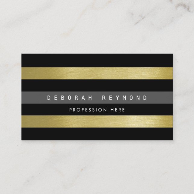 faux gold & black stripes . modern striped business card (Front)
