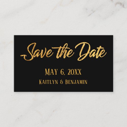 Faux Gold  Black Wedding Detail Save the Date Business Card