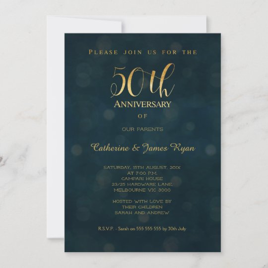 Faux Gold Blue 50th Wedding Anniversary Invitation | Zazzle.com