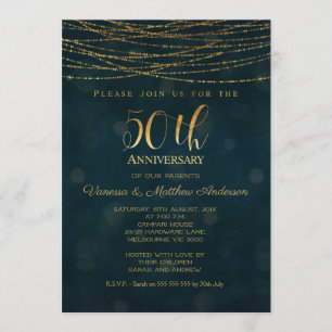 Faux Gold Blue 50th Wedding Anniversary Invitation