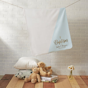 Faux Gold Blue Baby Baptism Bible Passage Custom Blanket