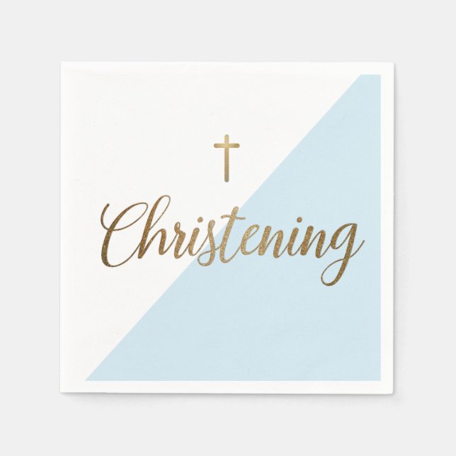 Faux gold blue Baby Boy Christening Napkins (Front)
