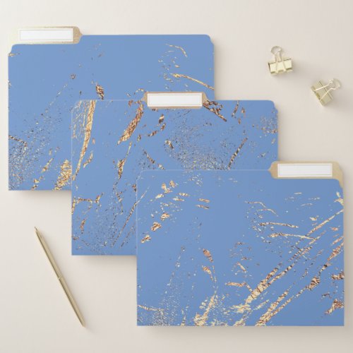 Faux gold blue marble vein elegant foil shimmer file folder