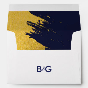 Faux Gold Blue Monogram 5x7 Wedding Invitation Envelope