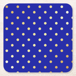faux gold blue polka dots square paper coaster