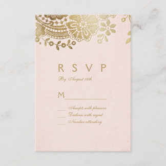 Faux gold blush elegant vintage lace wedding RSVP
