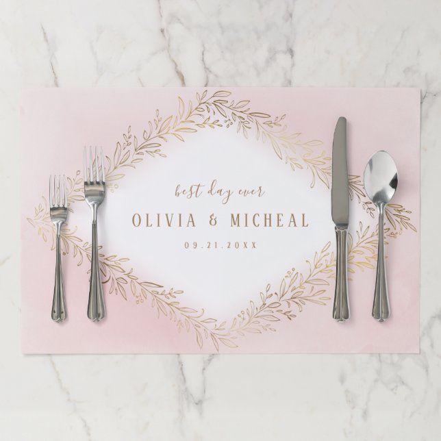Faux gold blush gilded botanical elegant wedding paper placemat (In Situ)