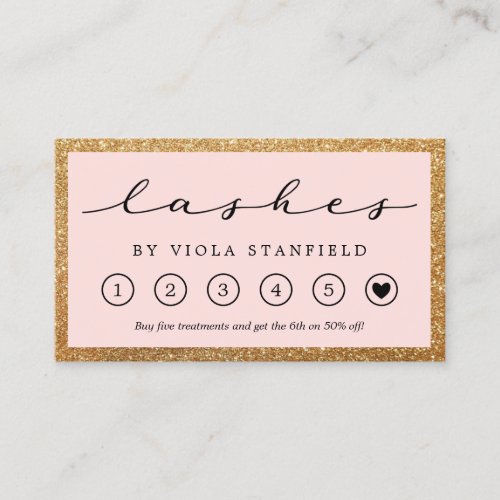 Faux Gold  Blush Pink Lashes Loyalty Card