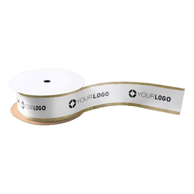 Faux gold border custom company logo business gift satin ribbon (Spool)