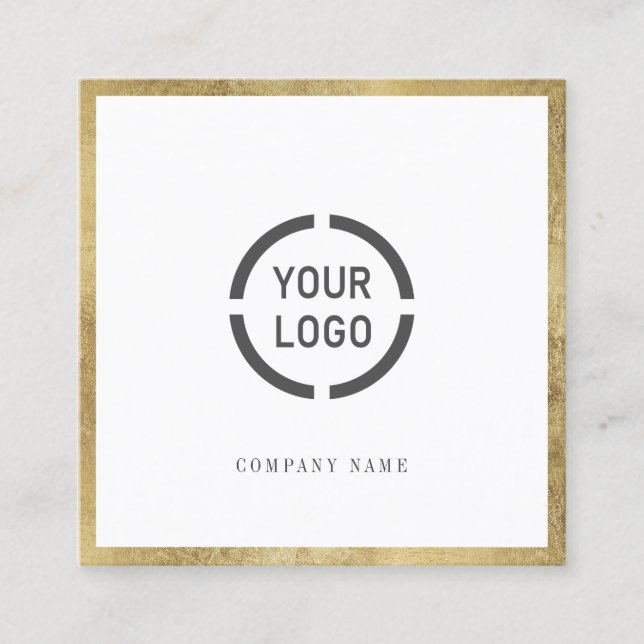 Faux gold border custom company logo professional square business card (Front)