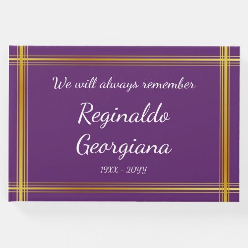 Faux Gold Border Funeral Memorial Guestbook