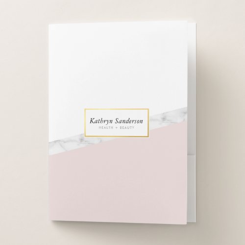 FAUX GOLD BORDER LOGO blush pink grey marble Pocket Folder