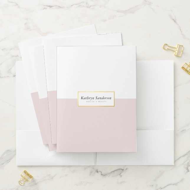 FAUX GOLD BORDER LOGO stylish blush pink Pocket Folder (In Situ)