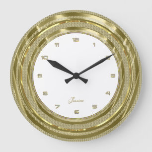 Faux Gold Border With Custom White Background Large Clock
