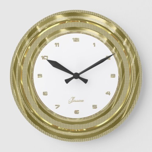 Faux Gold Border With Custom White Background Large Clock