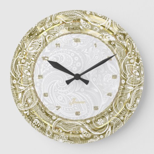 Faux Gold Border With Custom White Background Large Clock