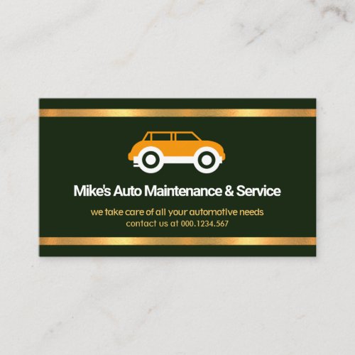 Faux Gold Borders Emerald Green Automobile Garage Business Card