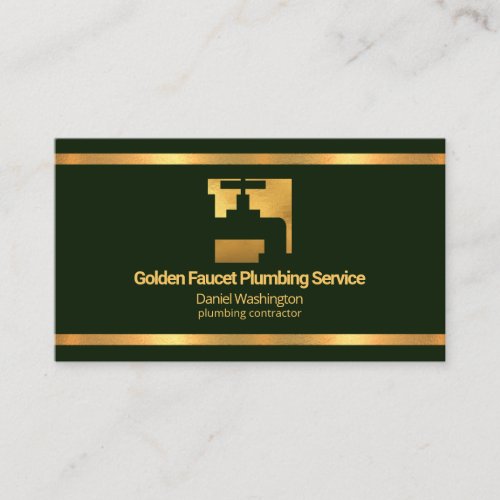 Faux Gold Borders Faucet Emerald Green Plumber Business Card
