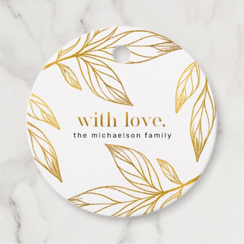 Faux Gold Botanical with Love and Name Holiday Favor Tags