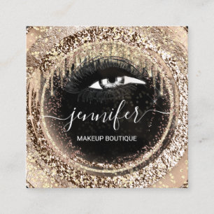 Faux Gold Boutique Makeup Lashes QRCode Lash Black Square Business Card