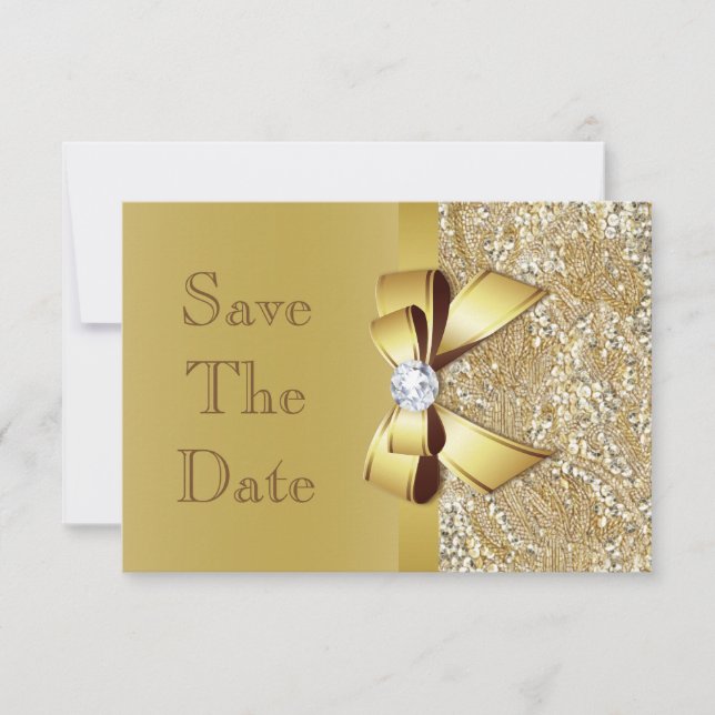 Faux Gold Bow Diamonds Save The Date Baby Shower (Front)