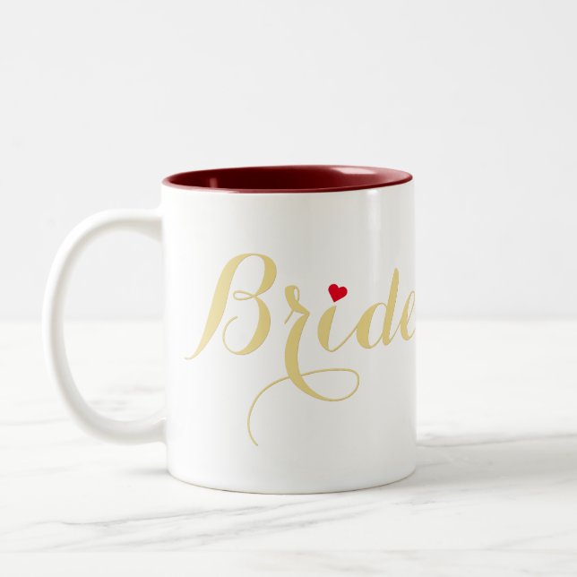 Faux Gold Bride Bridal Shower Wedding Party Heart Two-Tone Coffee Mug (Left)