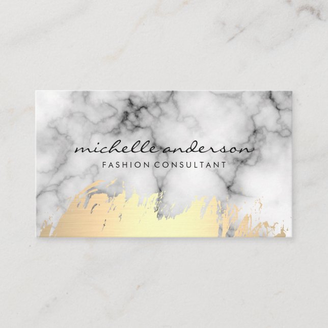 Faux Gold Brushed and Marble Stone Business Card (Front)