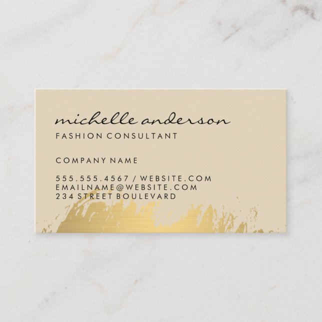 Faux Gold Brushed Beige / Gray Business Card (Front)