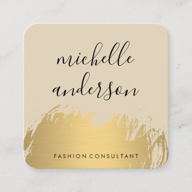 Faux Gold Brushed Beige Gray Square Business Card (Front)