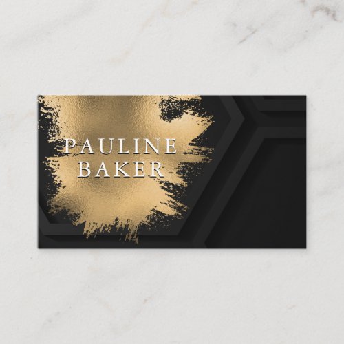 Faux Gold Brushed  Black Geometric Background Business Card