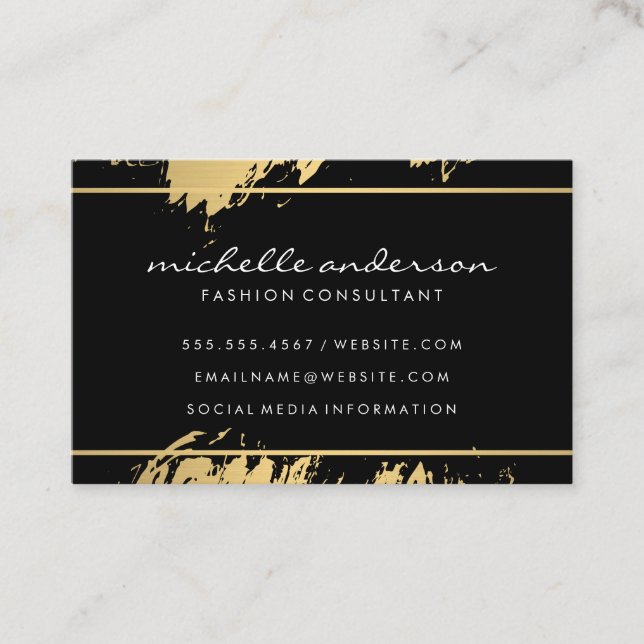 Faux Gold Brushed Black Gray Gold Border Business Card (Front)