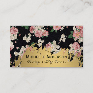 Faux Gold Brushed Classic Vintage Flower Business Card