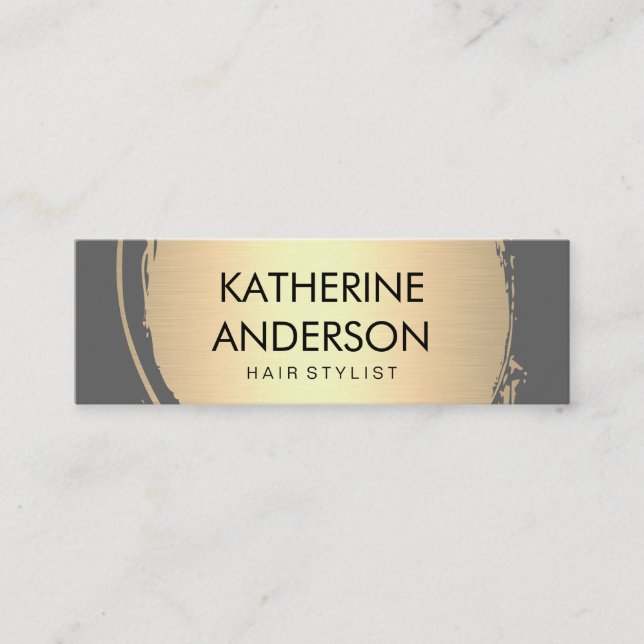 Faux Gold Brushed Gray Background Mini Business Card (Front)