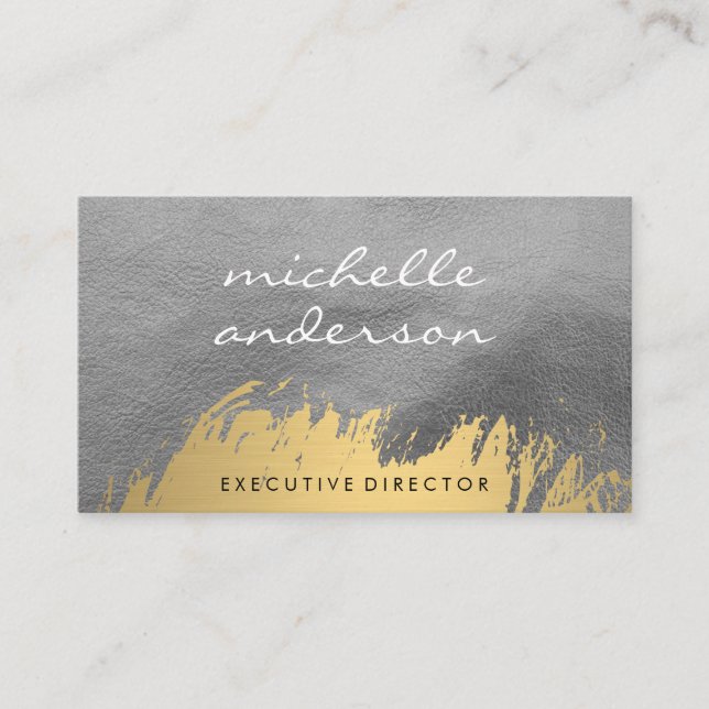 Faux Gold Brushed / Leather Print Business Card (Front)