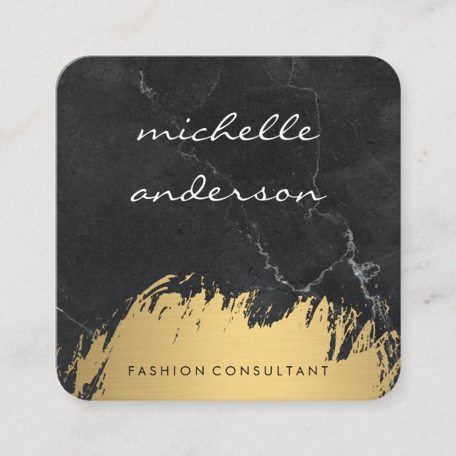Faux Gold Brushed | Marble Square Business Card (Front)
