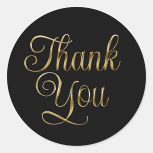 Faux Gold Brushed Metal Foil Thank You Black Classic Round Sticker