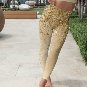 Faux Gold Brushed Metal Glitter Print Leggings