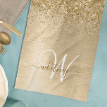 Faux Gold Brushed Metal Glitter Print Monogram Kitchen Towel<br><div class="desc">Easily personalize this trendy chic kitchen towels design featuring pretty gold sparkling glitter on a gold brushed metallic background.</div>