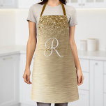 Faux Gold Brushed Metal Glitter Print Monogram Nam Apron<br><div class="desc">Easily personalize this trendy chic aprons design featuring pretty gold sparkling glitter on a gold brushed metallic background.</div>