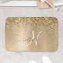 Faux Gold Brushed Metal Glitter Print Monogram Nam Bath Mat