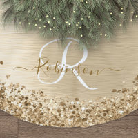 Faux Gold Brushed Metal Glitter Print Monogram Nam